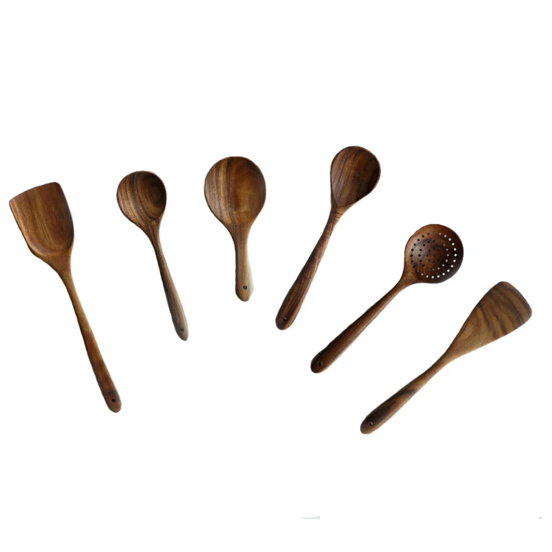 

Wooden Spatula Non-Stick Log High Temperature Resistant Household Unpainted Solid Wood Cooking Set Teak Rice Spoon