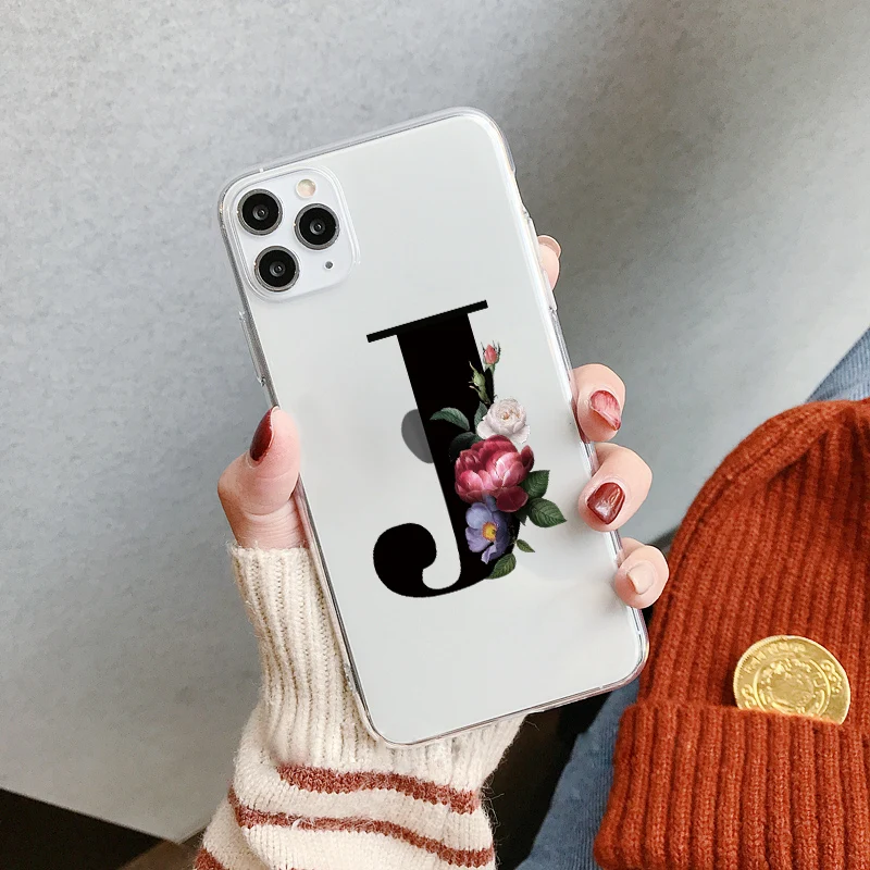 

Alphabet Letter Flower Silicone Case For Xiaomi Redmi Note 9 9S 8 Pro Max Mi Note 10 10T Pro Poco F3 X3 Transparent Shell Covers