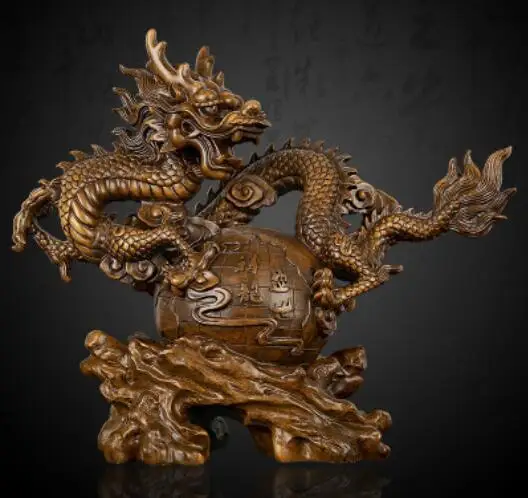 

zodiac exhibits prosperity and prosperity Green earth dragon wood decoration handicraft High-end luxury Animal Sculpture statue