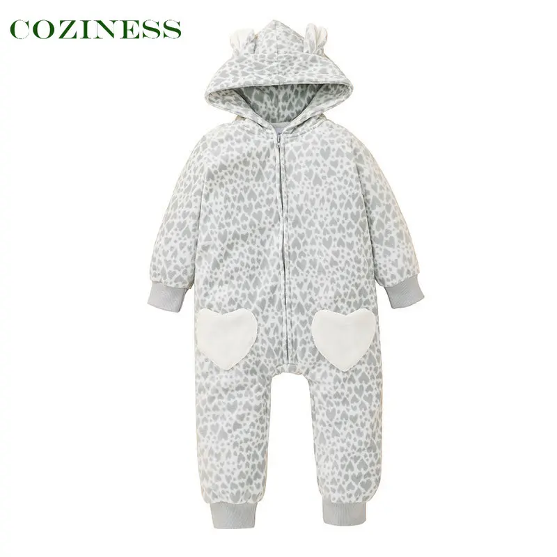 

COZINESS Newborn Baby Jumpsuit Autumn Winter Thick Hooded Warm Long Sleeve Zipper Rompers Leisure Outing Clothes High Quality
