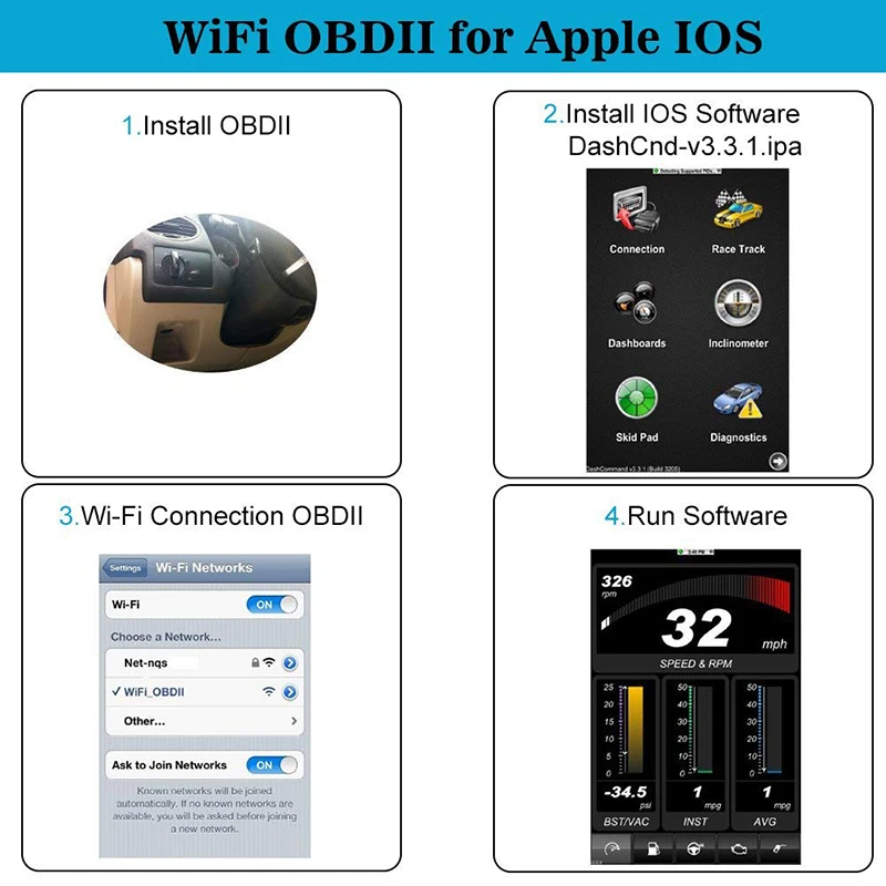 Сканер автомобильный диагностический с поддержкой Wi-Fi OBDII ELM327 OBD2 совместим IPhone