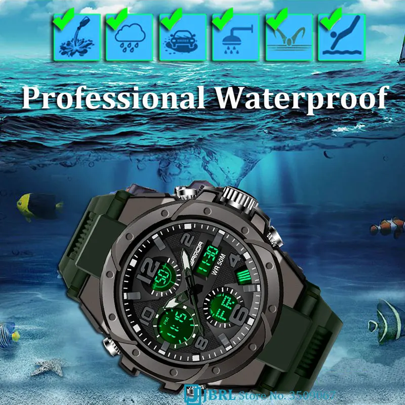 Часы наручные мужские спортивные в стиле милитари брендовые водонепроницаемые