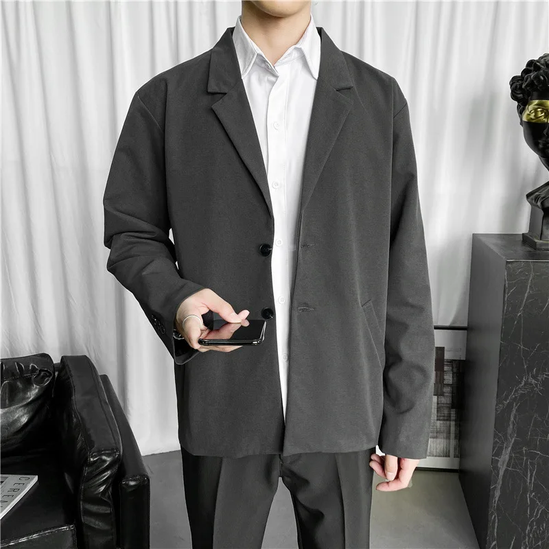 

Korean Style Suit Men's Spring and Autumn Casual Black Suit Jacket Loose Korean Style Trendy Handsome Uniform Men's Top