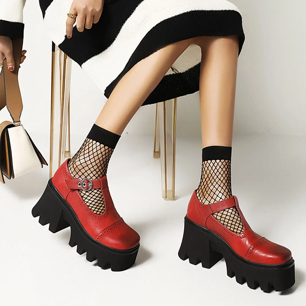 

BONJOMARISA Gothic Girls Platform Chunky Pumps Round Toe Cool Pumps Women Spring Autumn 2021 Casual Street Shoes Woman