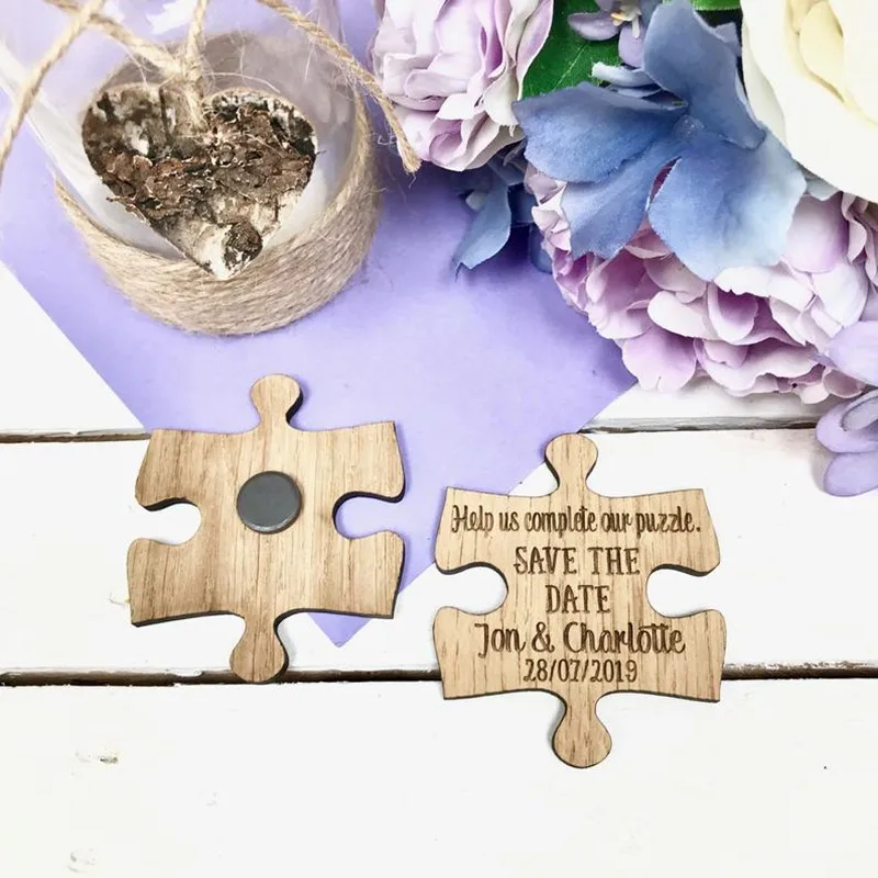 Modern Save the Date wood save dates magnet custom Puzzle Fridge Magnets wedding invitation Bride Groom Thank You Favor gift | Дом и сад