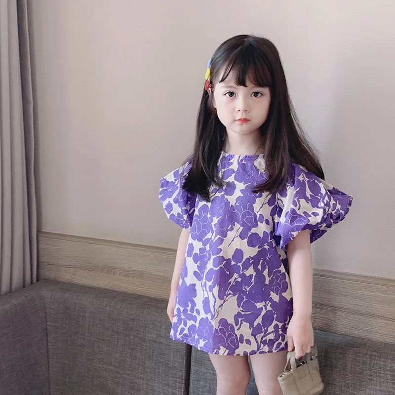 

Girls Summer Dress New Flower Baby Girl Casual Dresses Toddler Girl Clothes Cute Holiday Party Puff Sleeve Children Suits