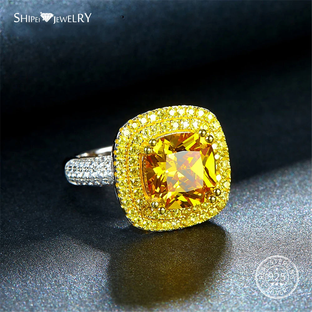 Shipei, 925 пробы, серебряные ювелирные изделия, набор, роскошный, желтый сапфир, квадратные висячие серьги, подвеска, ожерелье, кольцо для женщин