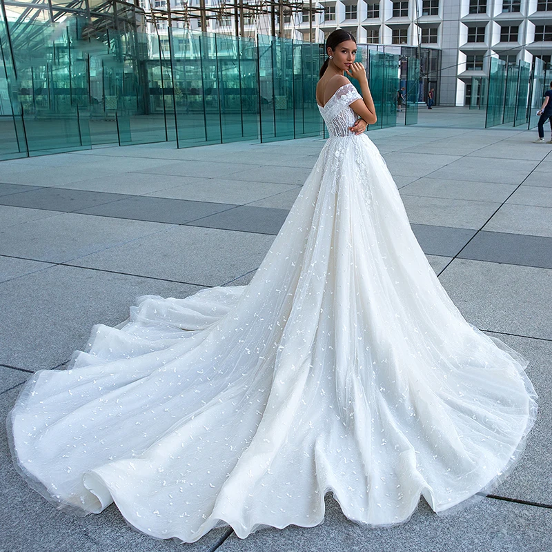 Элегантное свадебное платье с открытыми плечами vestido de noiva кружевное платье с аппликацией со шлейфом в стиле бохо для невесты шикарные свадебные платья