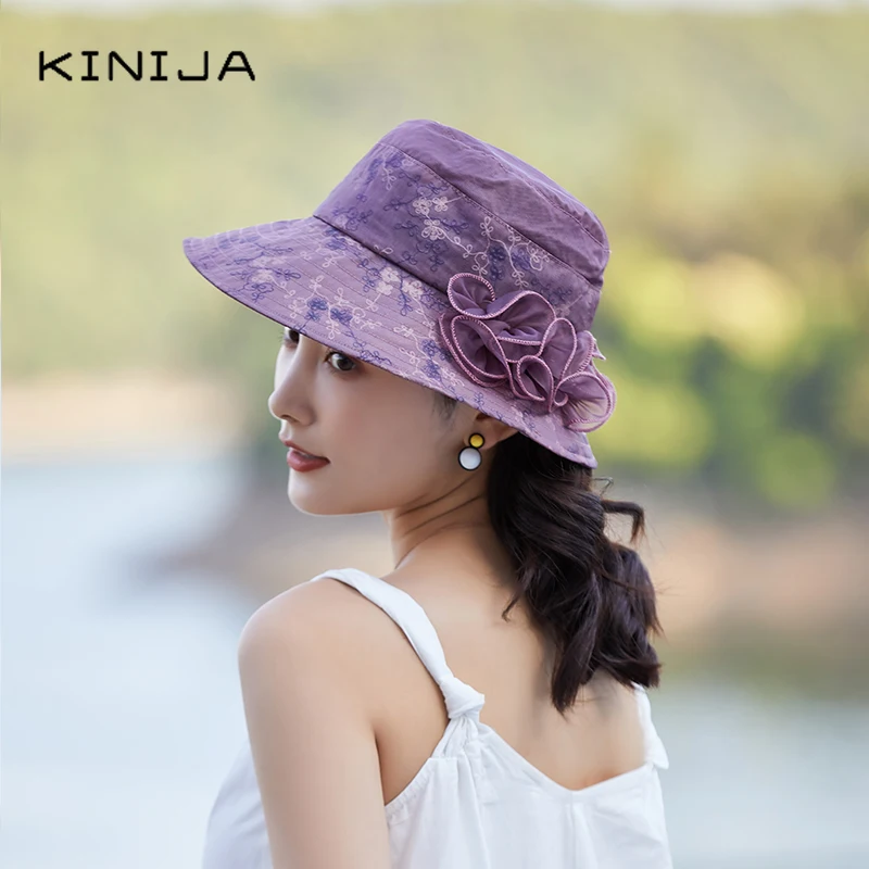 Кружевная шляпа ведро с широкими полями шелковая от солнца цветами мягкая летняя