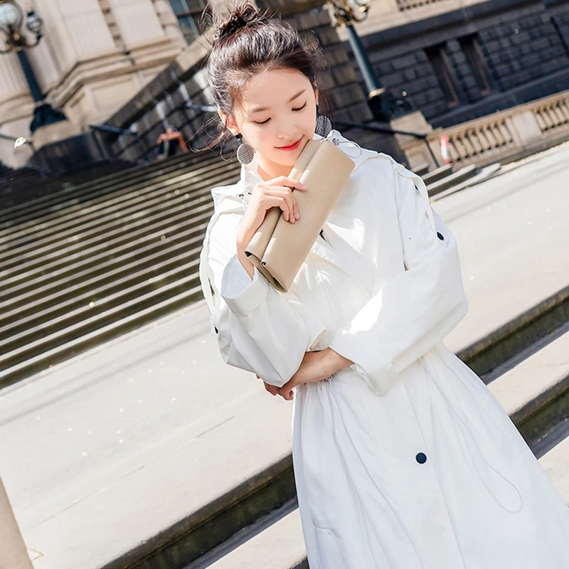 Женский тренчкот с капюшоном удобная ветровка длинная простая свободная офисная