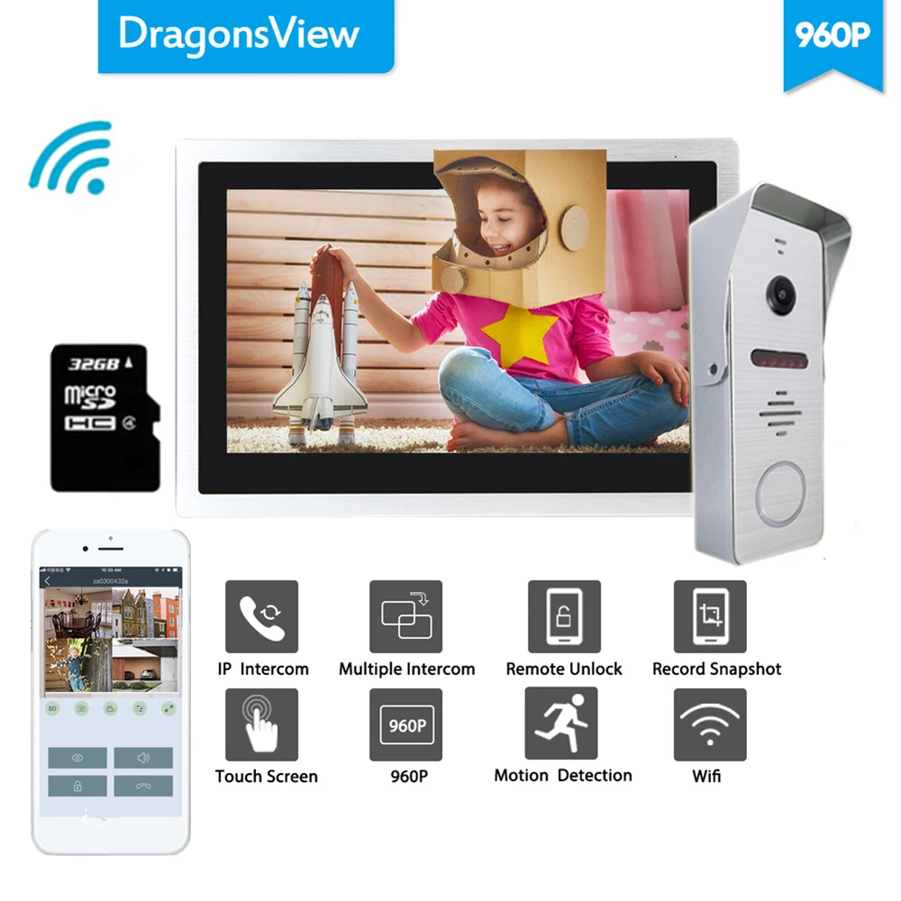 Dragonsview Wifi дверной звонок камера 960P Домашний домофон видео система разблокировка