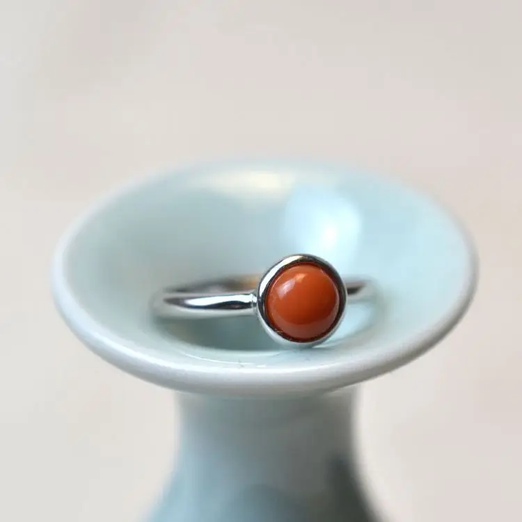 

Natural Full-Color S925 Sterling Silver Southern Red Agate Ruby Ring for Women Simple Opening Ring Ornament for Women