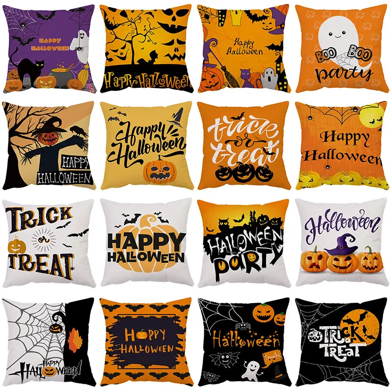 

Happy Halloween Pillow Cover Bat Pumpkin Cute Vampire Printed Pillow Covers Home Decor New Arrival Festival Pillowcases 45*45cm