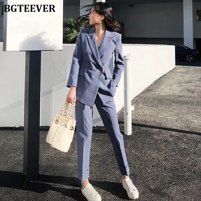 Комплект брючный BGTEEVER Женский модный синий пиджак и брюки-карандаш рабочая