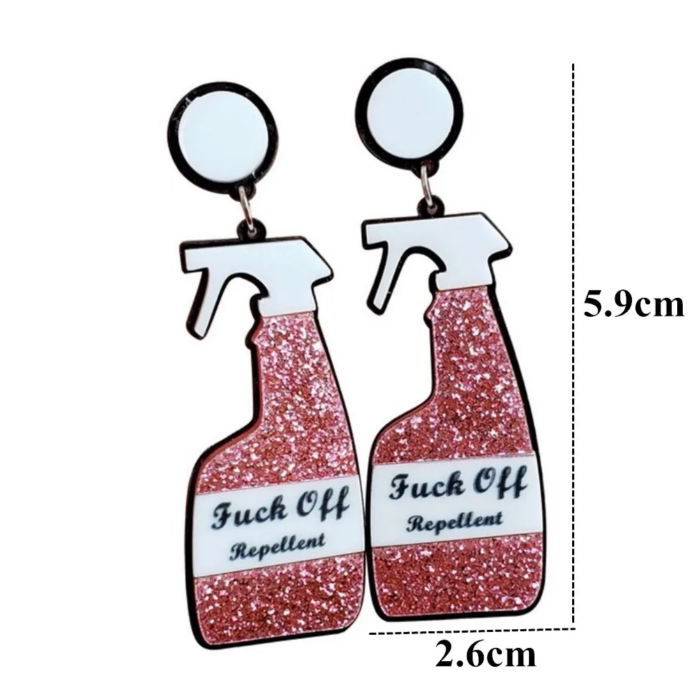 Glitter Pink Blue Repellent Spray Bottle Drop Earring For Women Girls Funny Acrylic Long Dangle Earrings Rock Party Jewelry Gift | Украшения