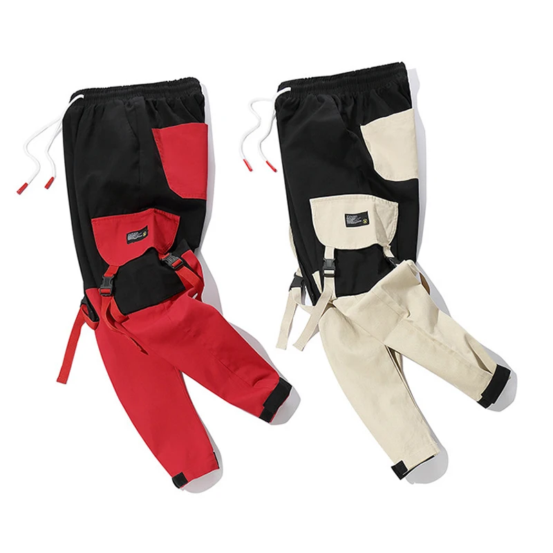 

Men Hip Hop 2021 Pants Mens Spring Autumn Harem Pant Streetwear Harajuku Jogger Sweatpants Male Ribbons Cargo Pants Side Pockets