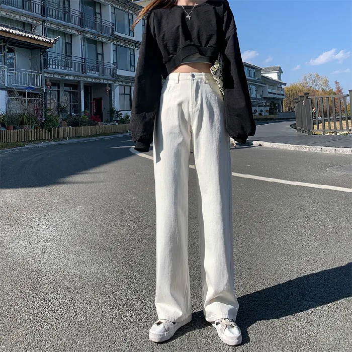 

2021 spring, summer and autumn mopping pants jeans women drape loose high waist thin straight wide leg pants trousers