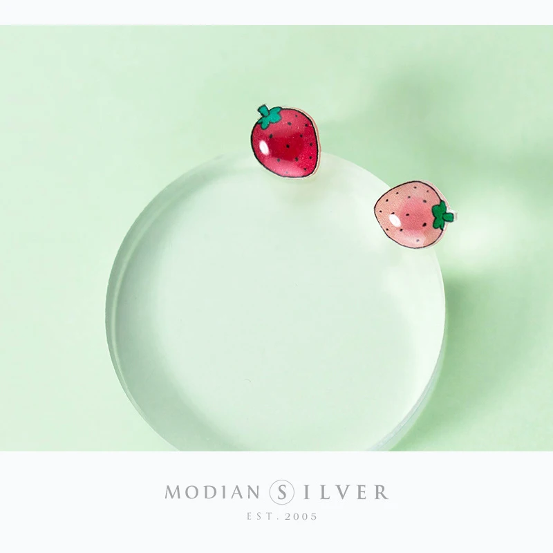 Modian 925 стерлингового серебра с милой минимализм клубника серьги со шпилькой для