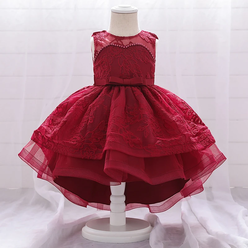 

2020 New Girls Clothes Gauze Embroidered Princess Dress Grils Bowknot Beaded Cake Clothing Tuxedo Sleeveless Dress For 1-2 Age