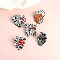 skeleton organ enamel pins anatomical heart rose brooches for nurses and doctors black punk gothic lapel pin badge jewelry gifts
