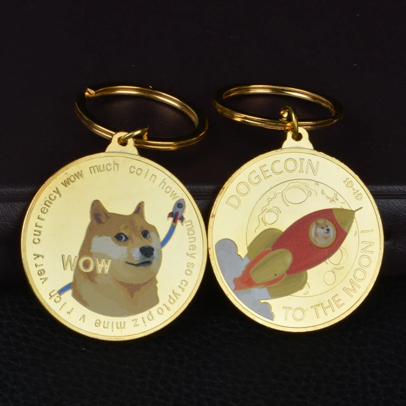 Хит продаж металлический брелок для ключей Dogecoin в форме мух и Луны | Дом сад