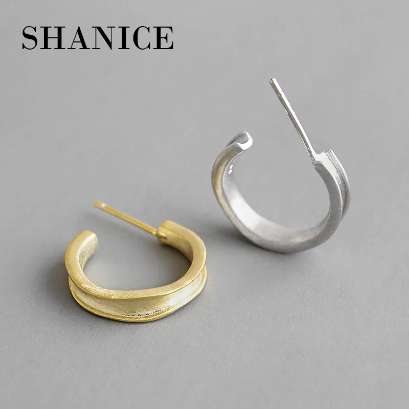 SHANICE Серебро 925 пробы INS нерегулярные вогнутые Рисованные обручи серьги для женщин ювелирные изделия boucles d'oreill