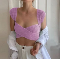 2022 spring summer bow cross strap knitted sweater vest women sexy crop top diy tie clothing sleevless jumpe girl sexy purple