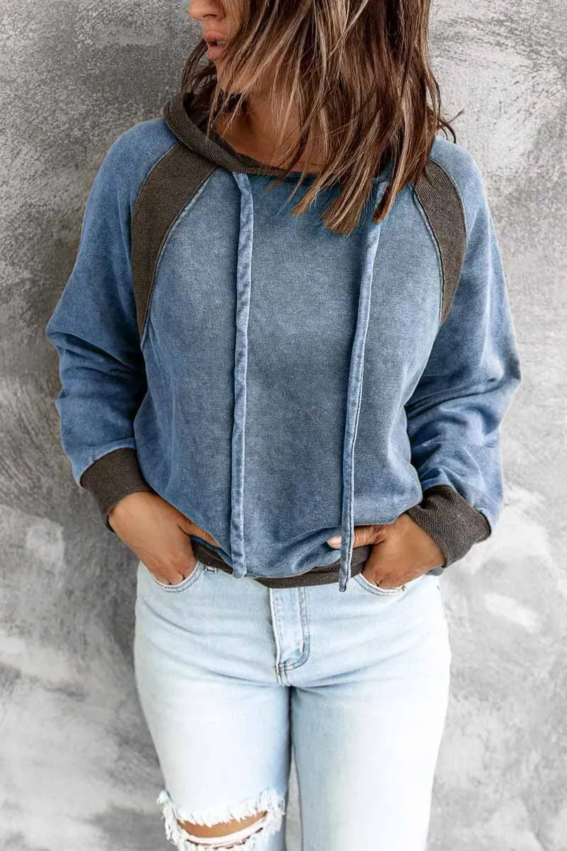 

2021 Autumn Winter Vinatge Patchwork Hooded Sweatshirt Casual Loose Long Sleeve Pullover Women Tops