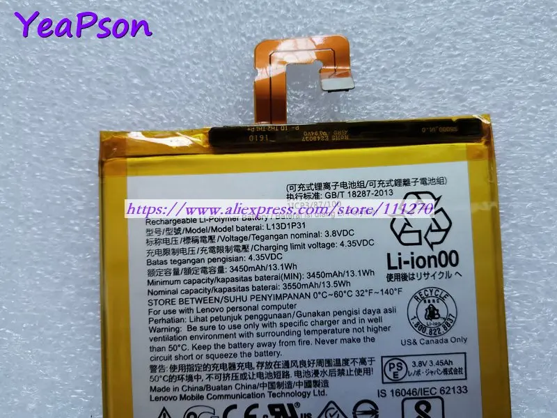Yeapson 3 8 V 3550mAh WH подлинный L13D1P31 Аккумулятор для ноутбука Lenovo|Аккумуляторы