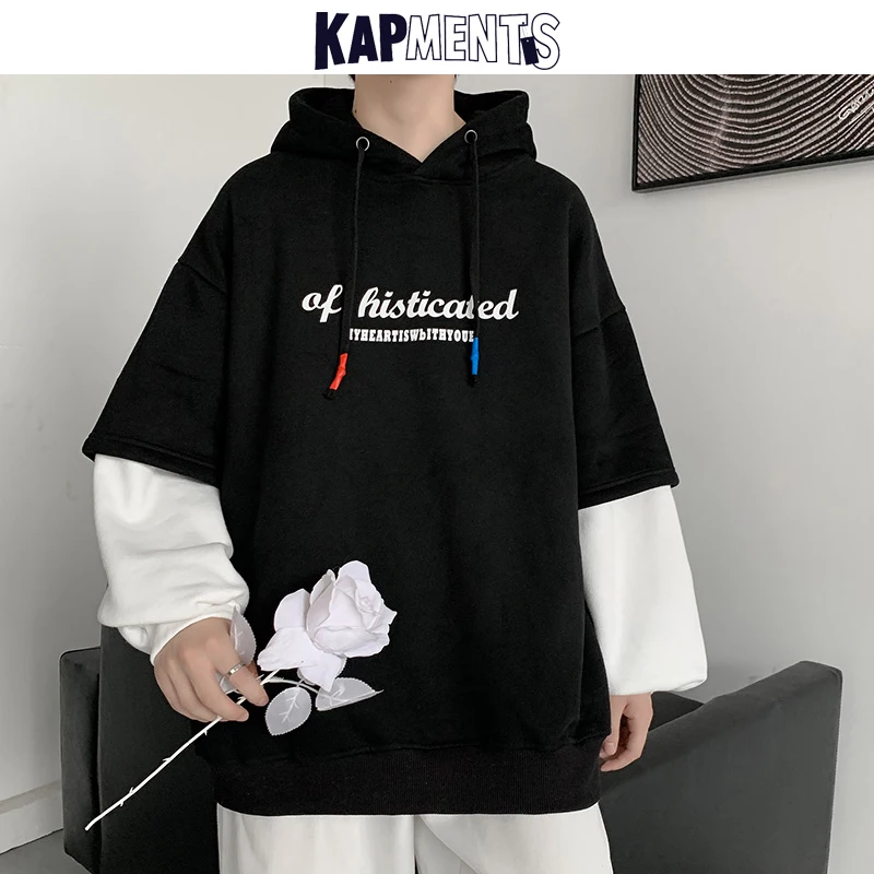 

KAPMENTS Men Letter Hooded Hoodies 2022 Mens Patchwork Korean Harajuku Sweatshirts Male Japanese Streetwear Plaid Vintage Hoodie
