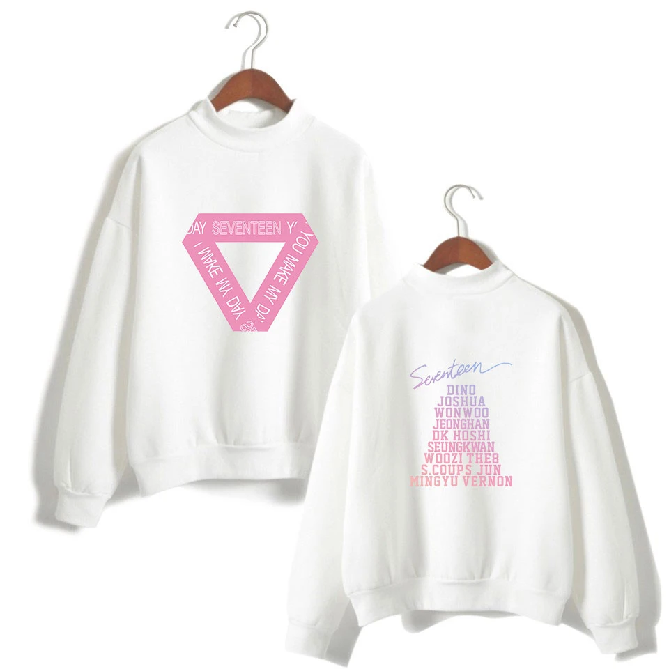 Harajuku Kawaii Sweatshirt Pullover Women Turtleneck Tops Kpop Seventeen Album Concert Fans Supportive Member Name Print Hoodies | Женская