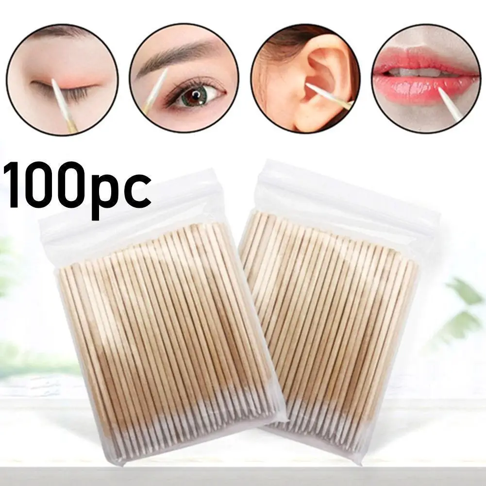 

100Pcs Disposable Pointed Small Cotton Swabs Lint Free Eyelash Extension Tools Make up Mascara Micro Brush Swab
