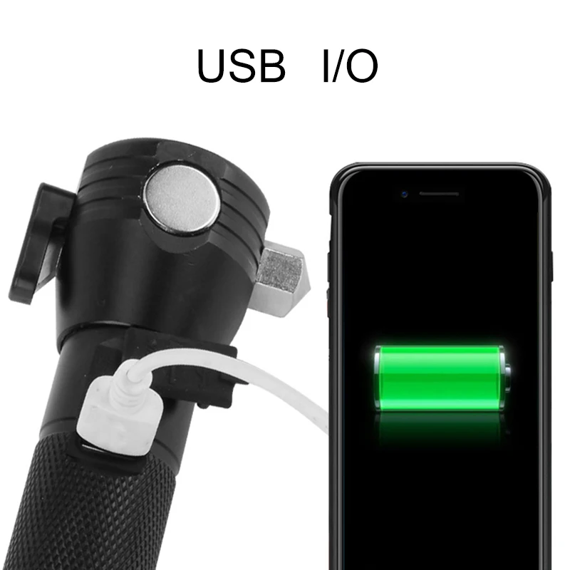 

Multifunctional Solar Flashlight Safety Hammer Rope Cutter Compass USB Rechargeable For Outdoor Outdoor Fishing Camping Hiking