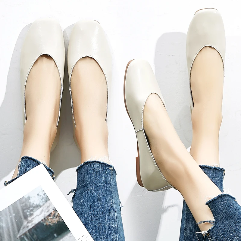 

Genuine Leather Women Casual Shoes Spring Summer Cowhide Low Heel Breathable Soft Comfort Fashion Female Loafer Office Student