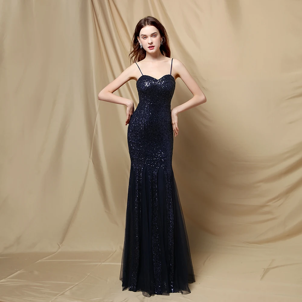 Темно-синее вечернее платье с блестками женское облегающее макси сексуальные