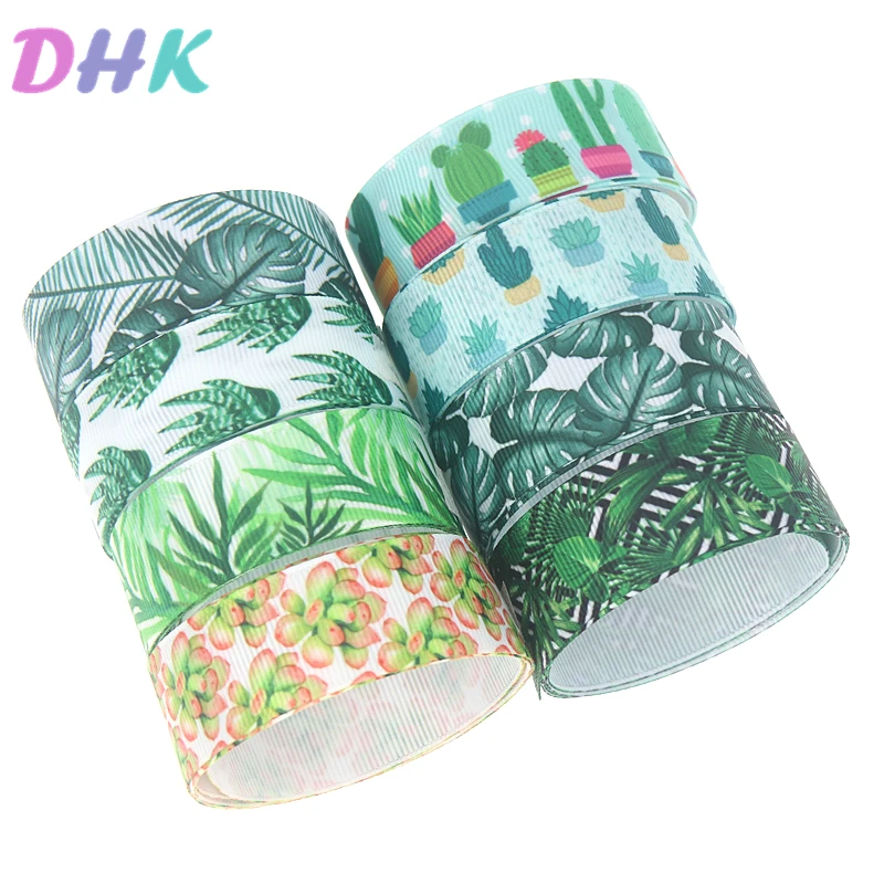 DHK 5 ярдов кактус лист напечатан Grosgrain ленты ленточный аксессуар Hairbow Головные