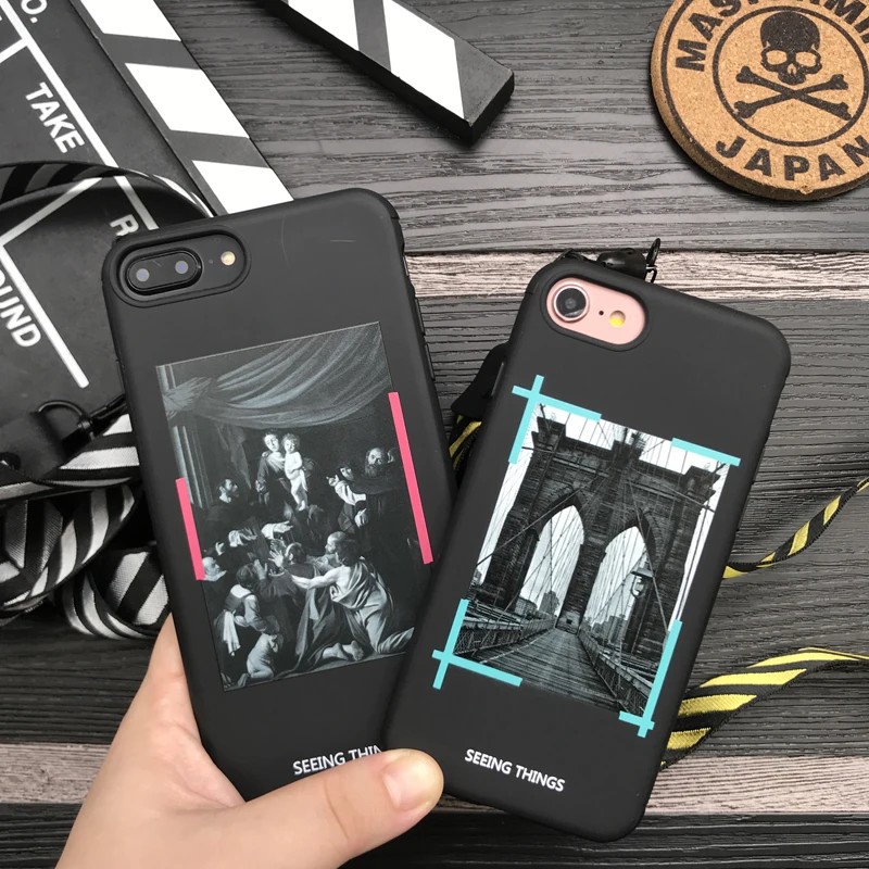 Luxury retro stripes cover case for iphone 6 S 7 7plus 8 8plus X 10 XR XS 11 Pro MAX white Classic drawing Lanyard phone cases |