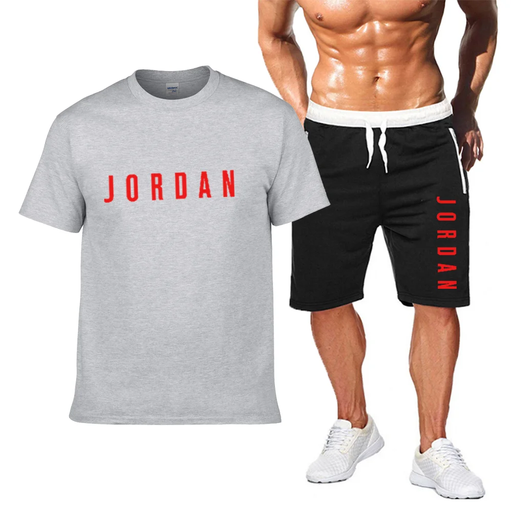 

Conjunto de camiseta de verano para hombre, ropa deportiva de 2 piezas, traje de baloncesto, Fitness, Jordan-23, Manga corta est