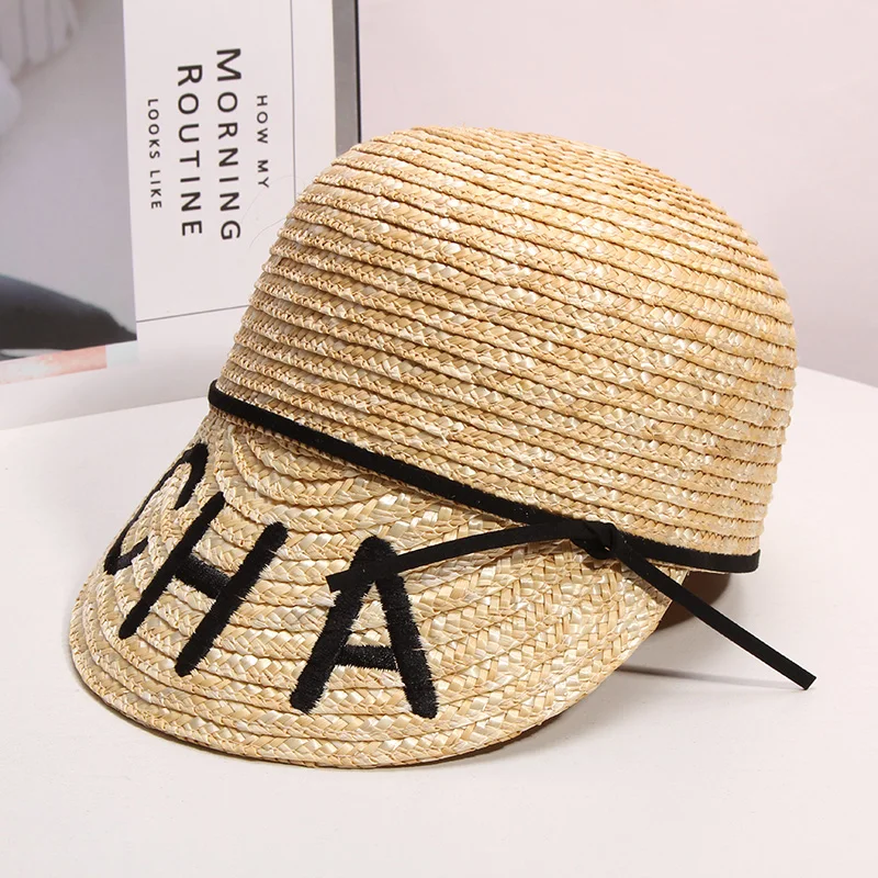 

CHA Baseball Cap Letter Embroidery Equestrian Hat Elegant Women Fashion Wild Sunshade Straw Hat Outdoor Travel Beach Sun Hat