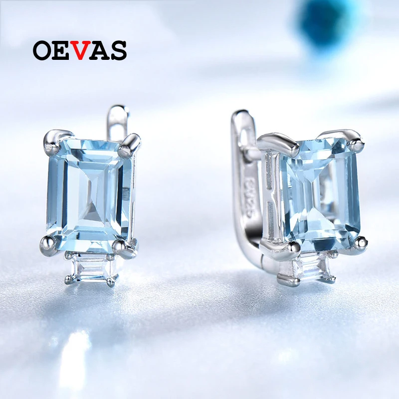 OEVAS 100% 925 Sterling Silver 6*8mm Emerald Pink Topaz Zircon Stud Earrings For Women Sparkling Wedding Fine Jewelry Wholesale