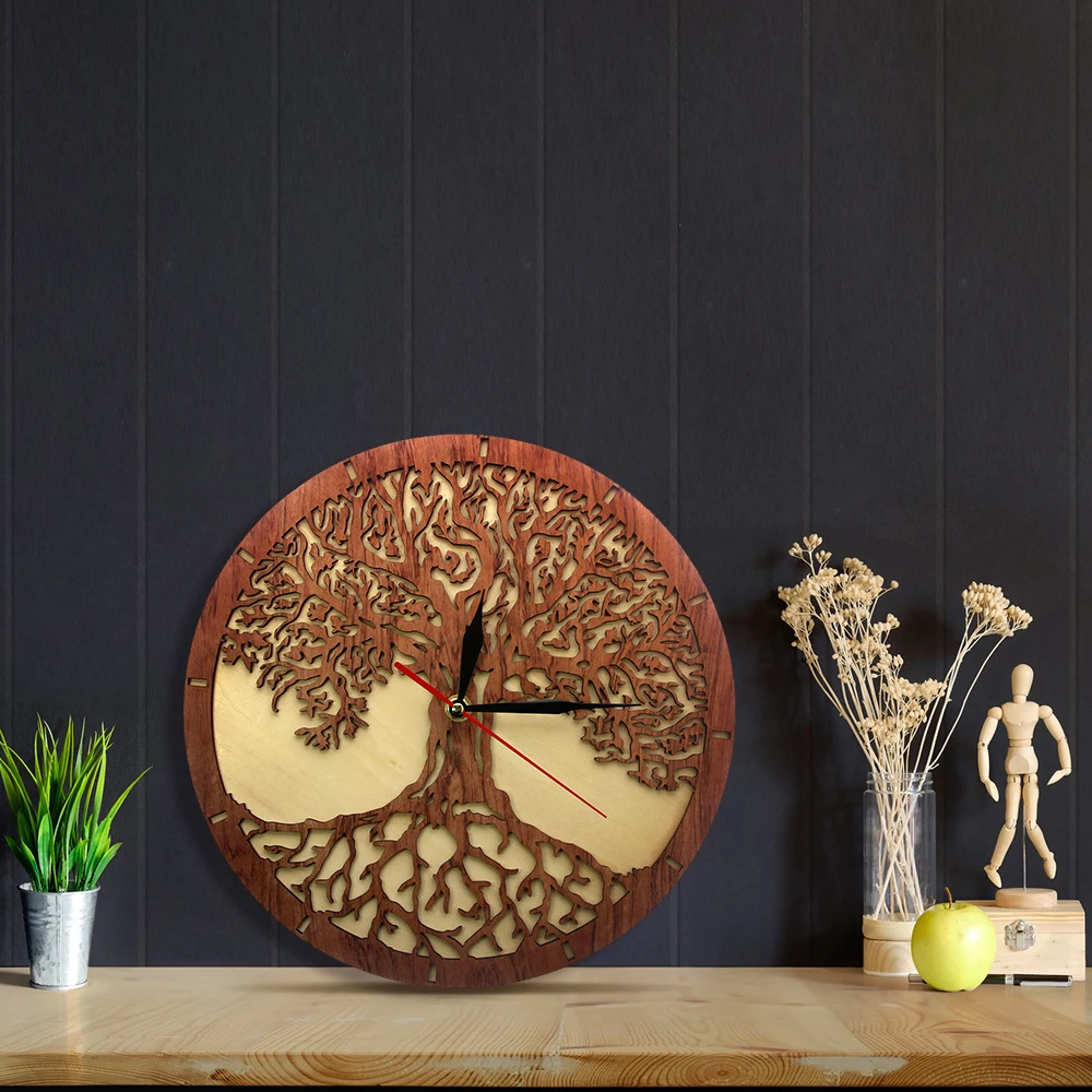 

Yggdrasil Tree Of Life Wooden Wall Clock Sacred Geometry Magic Tree Home Decor Silent Sweep Kitchen Wall Clock Housewarming Gift
