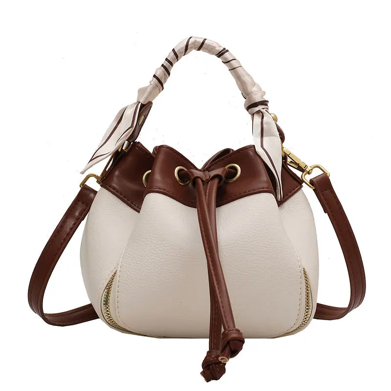 

Luxury Leather Handbag 2021 Niche Mini Bag New Fashion Personality One-shoulder Messenger Bag Silk Scarf Portable Bucket Bag