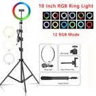 Кольцевой светильник для селфи, светодиодная лампа со штативом, 10 дюймов, RGB, для телефона, Youtube, прямых трансляций, фотографий
