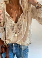 fashion women patchwork lace t shirts summer hollow long sleeve tops spring elegant lace crochet t shirt