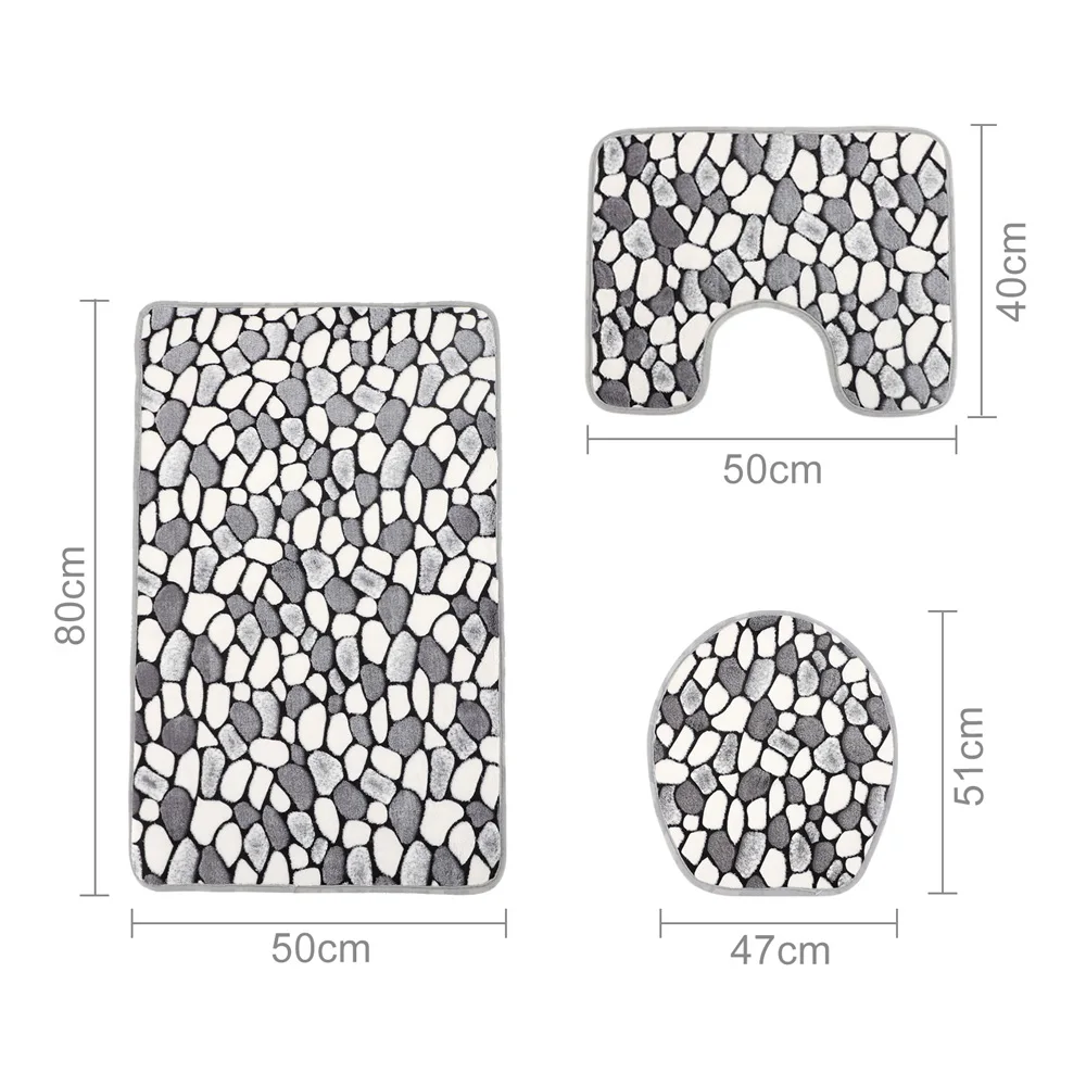 23pcs bathroom mat set cobblestone flannel anti slip shower room floor carpets toliet side rug toilets lid cover home décor free global shipping