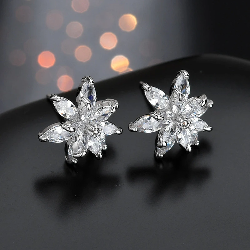 

Earrings 2020 Trend Flowers Ablaze Korean Style S925 Silver Needle Fashion Copper Earrings For Women AAA Zircon Pink Ear Stud