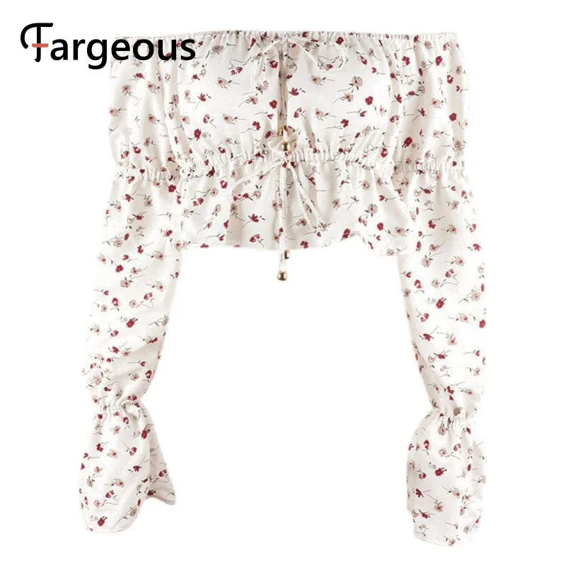 Женские блузки с открытыми плечами Fargeous Осенние укороченные Блузы цветочным