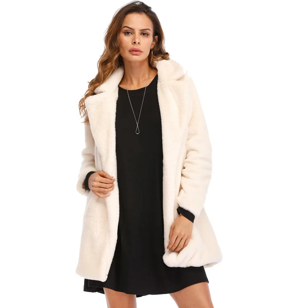 Женское свободное пушистое пальто из искусственного меха зимняя теплая меховая