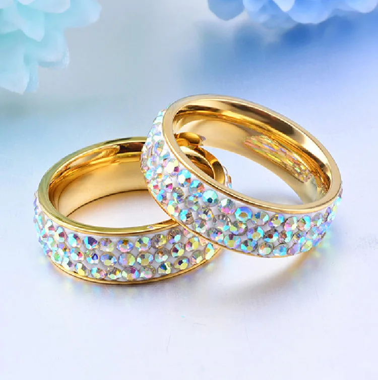 

Stainless Steel Womens Rings Color Zircon Simple Trendy for Wife Lovers Couple Girlfriend Jewelry Creativity Gift Wholesale