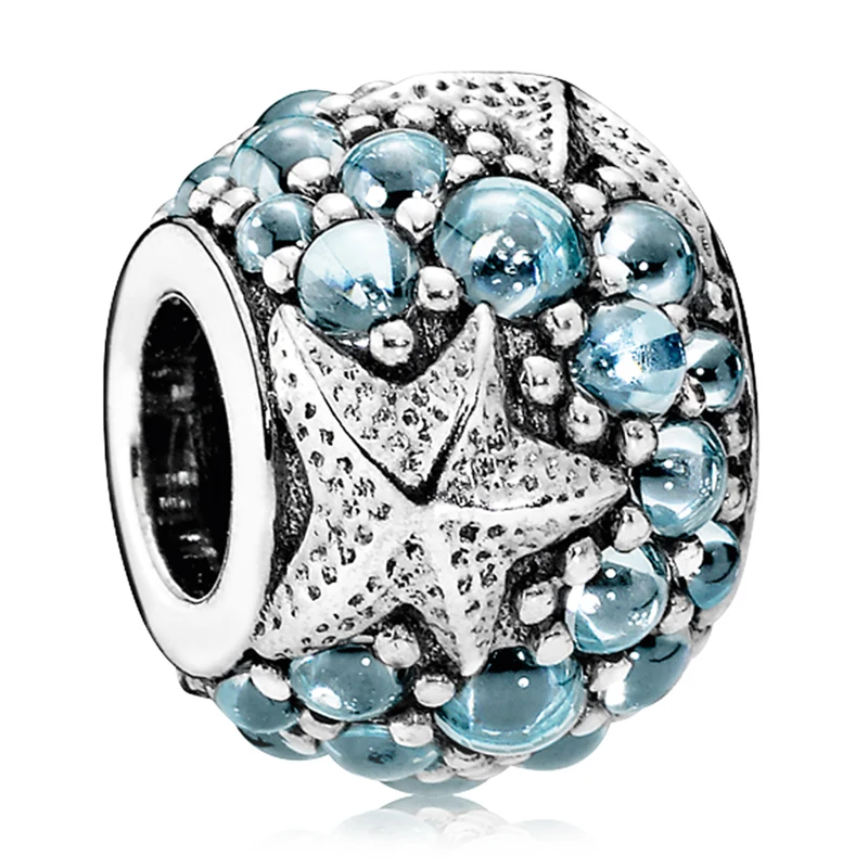 

Original 925 Sterling Silver Charm Cute Oceanic Starfish Bead With Crystal Fit Popular Bracelet DIY Jewelry